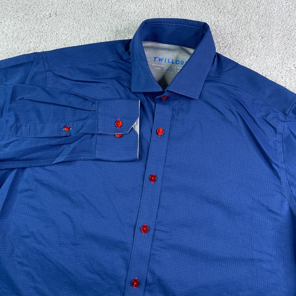 Twillory Shirt Mens 16 34 Blue Performance Stretch Traditional Fit Button Up